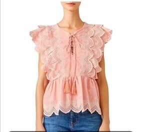 Deby Debo Blush Pink Jordyn Ruffle Eyelet Top XS Romantic Western Boho 4200